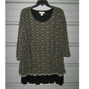 2X Plus Size CJ Banks Gold Black Dressy top shirt womens